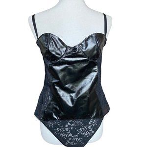 Vintage Bordello Stormy Leather Teddy Lace Corset Bustier Bodysuit Womens XL New